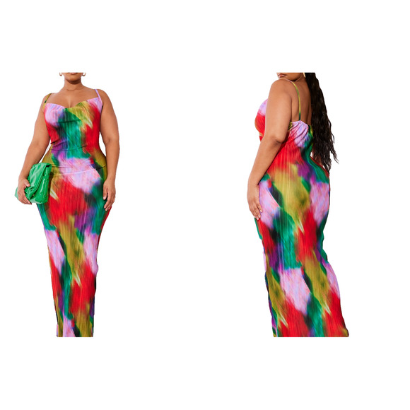 Pretty Little Things Maxi Dress Sleeveless Pleated Multi Print Plisse Size 20 - Picture 1 of 6